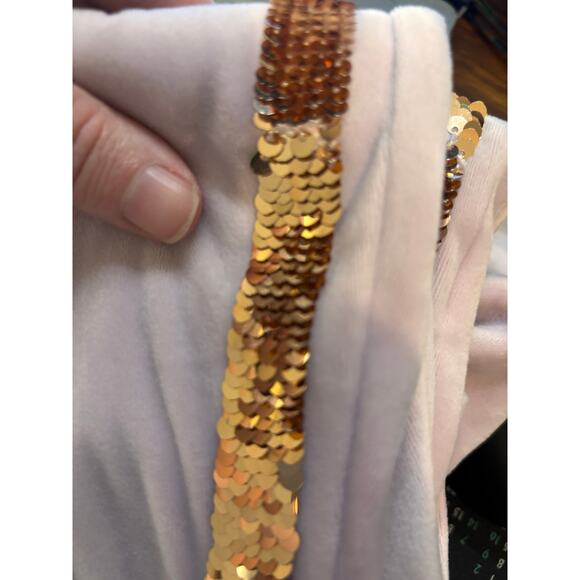 More Than Magic Girls L 10-12 Pale Pink Velour Jogger Pants Gold Sequin Stripe - Picture 5 of 7